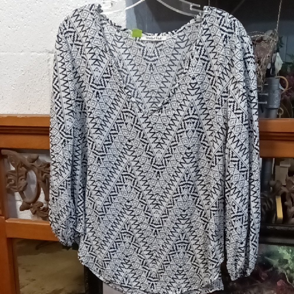 Wishful Park Black and White Geometric Blouse